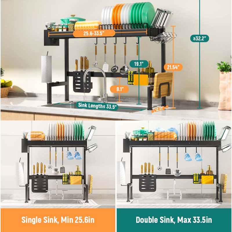 Adjustable Stainless Steel Two Tier Dish Rack