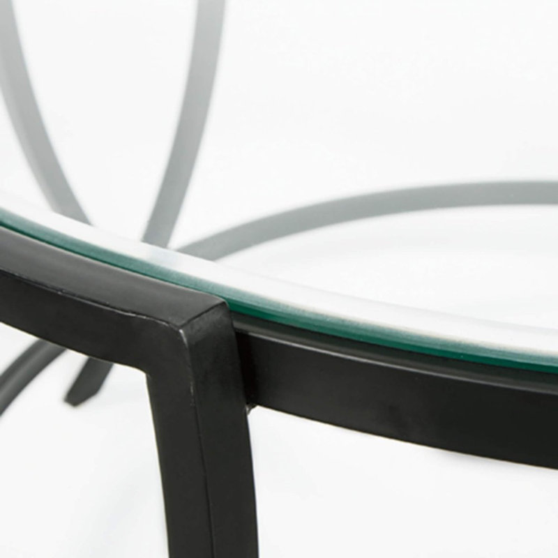 ArcX Contemporary Black Round Coffee Table Set with Tempered Glass