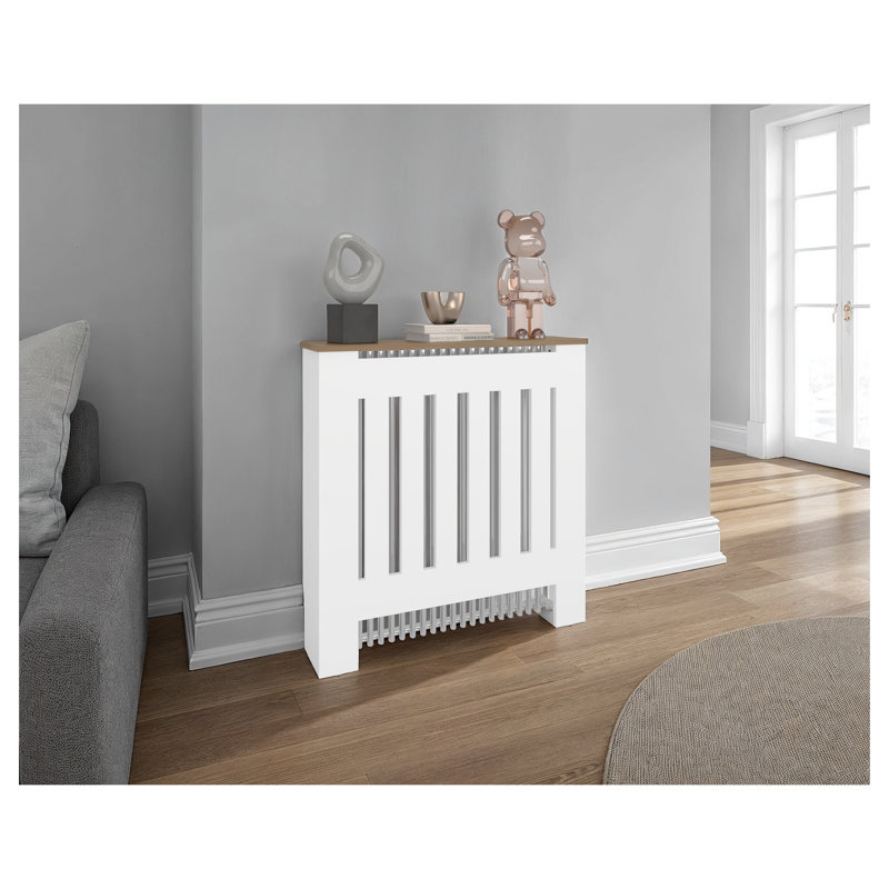 Chêne naturel et couvercle de radiateur blanc avec rangement