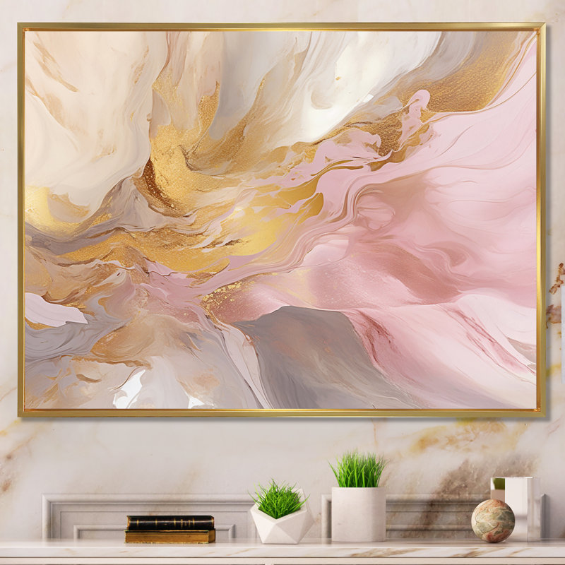 Exquis symphonie abstraite rose et pastel doré - peinture abstraite sur toile, art mural, H 30 po x l 40 po x P 1,5 po