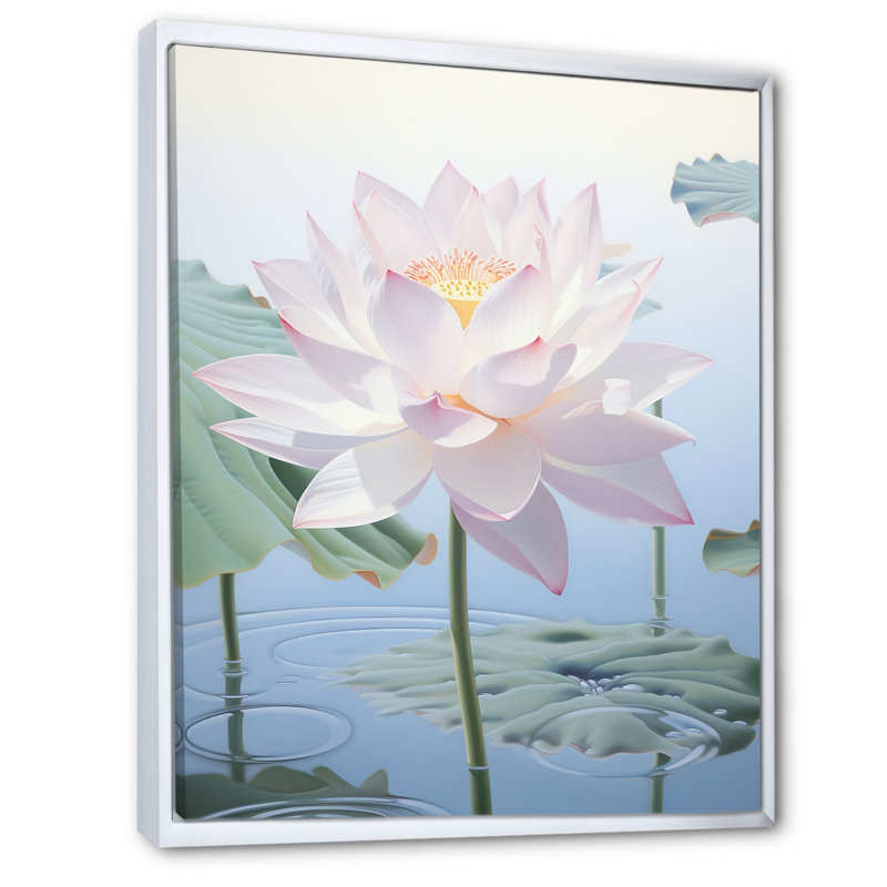 Lotus Minimalisme rêve sur toile, Cadre flottant blanc, H 32 po x l 16 po x P 1 po