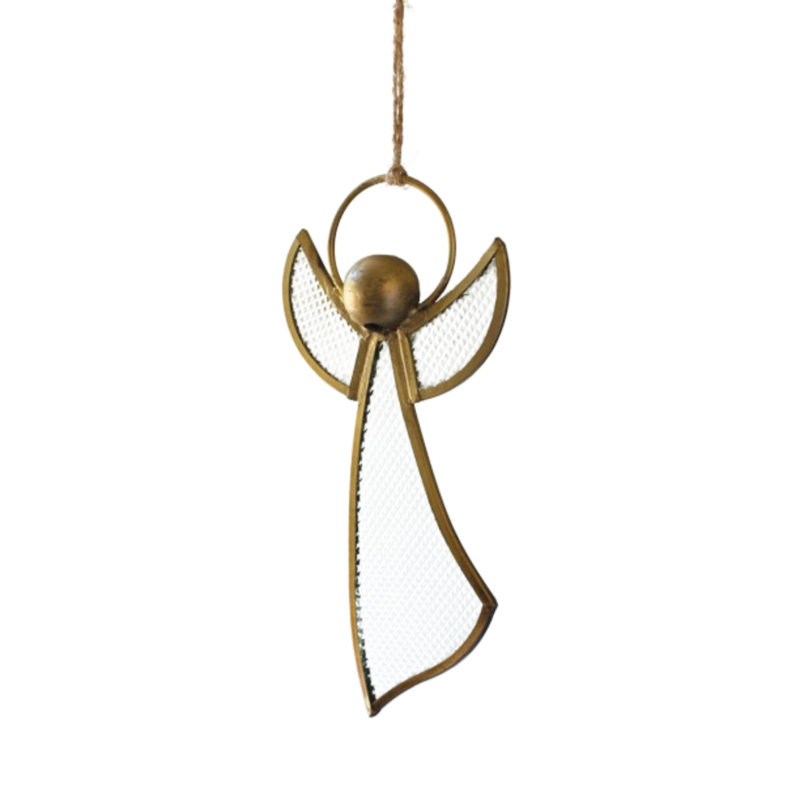 Kalalou Antique Brass and Glass Angel Christmas Ornament – Set of 4
