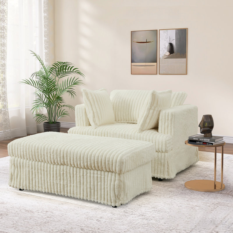 Chaise longue modulaire en velours côtelé l 47,8 po Izeyah, Beige