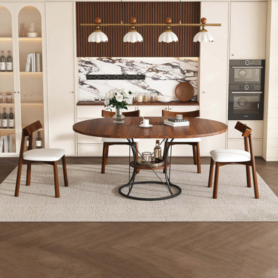 Farmhouse Rail-Free Manual Extension Dining Table With 4 Solid Wood Chairs And Clasp Locking System