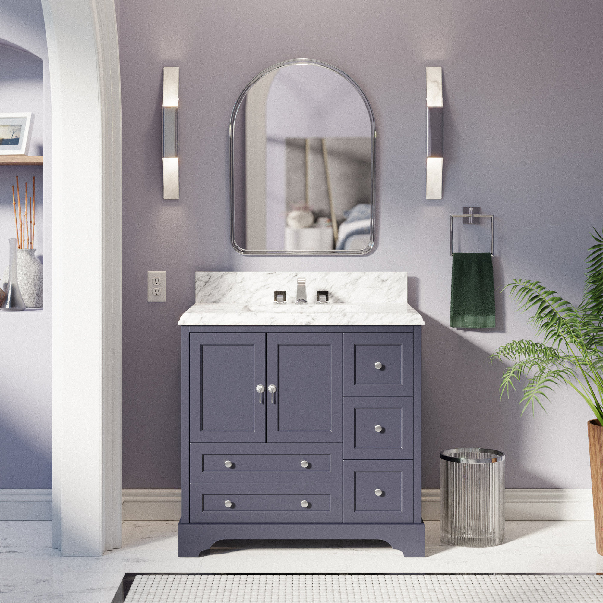 Tilford 36'' Single Bathroom Vanity, Marine Gray, Carrara Marble