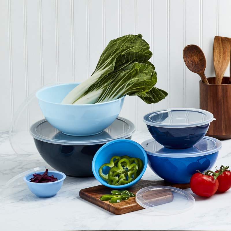 12 Piece Blue Plastic Mixing Bowl Set with Lids