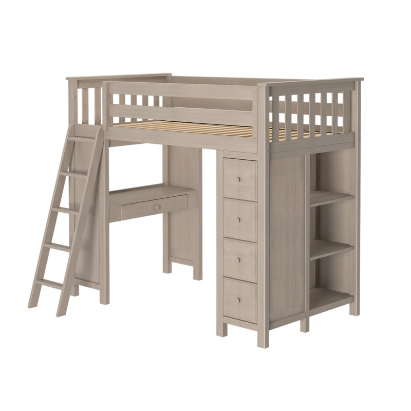 Gannon Kids Twin Loft Bed with Drawers, Stone