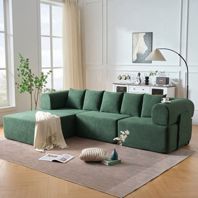 Canapé modulaire de 106 pouces, canapé en forme de L à assise profonde, méridienne moderne en velours et 5 coussins, assemblé dans une boîte, aucun assemblage requis