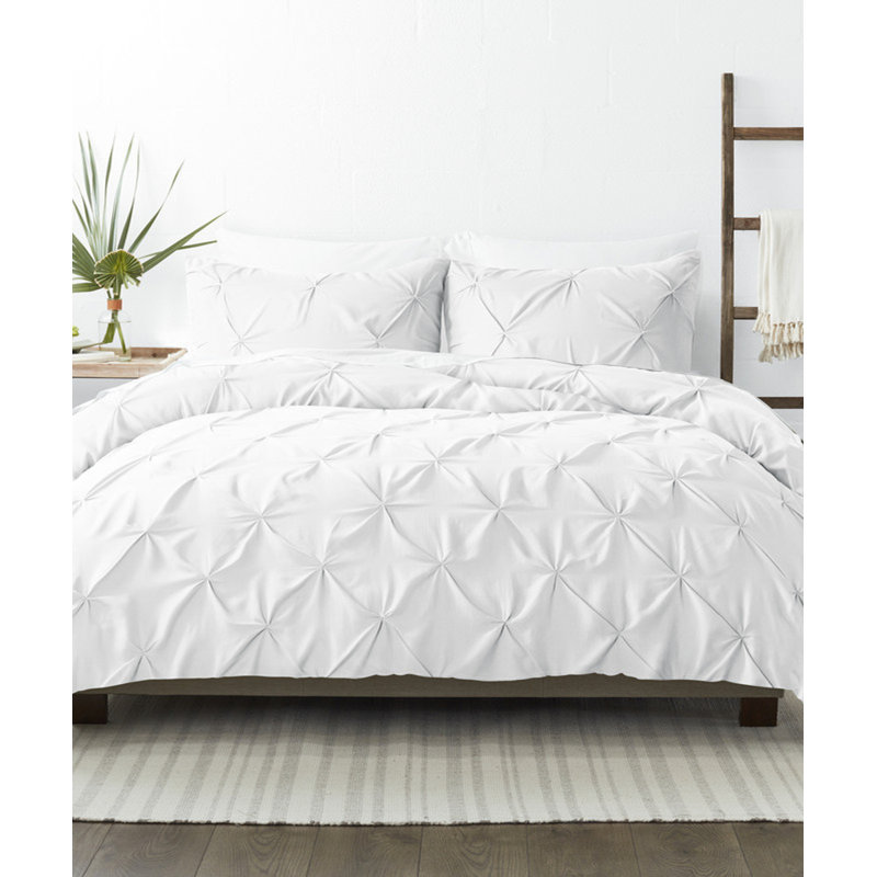 Ensemble de housse de couette texturée Pinch Pleat, Housse de couette grand et 2 taies décoratives, Blanc