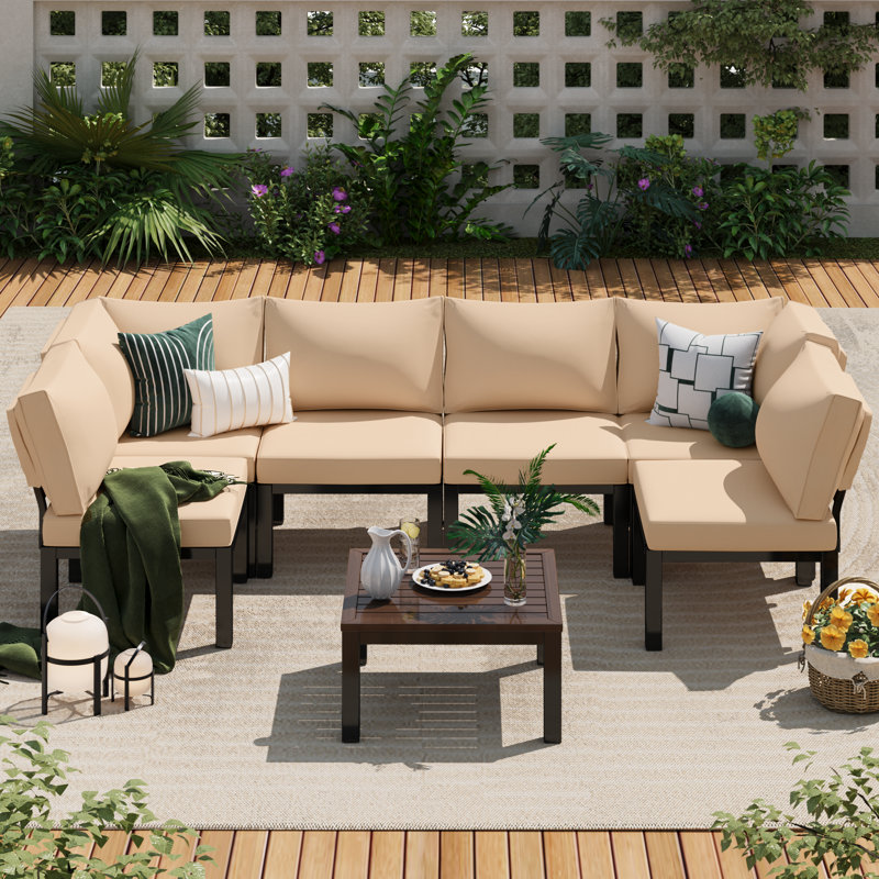 Ensemble de conversation modulaire avec coussins 7 pièces, Beige
