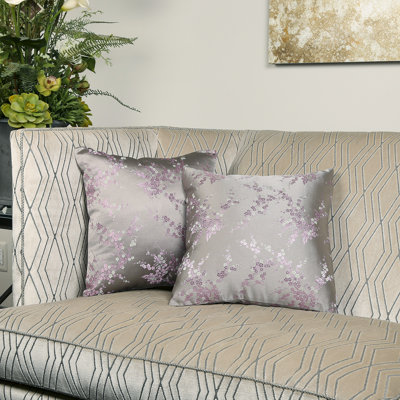 Coussin Brocade, fleur de cerisier gris