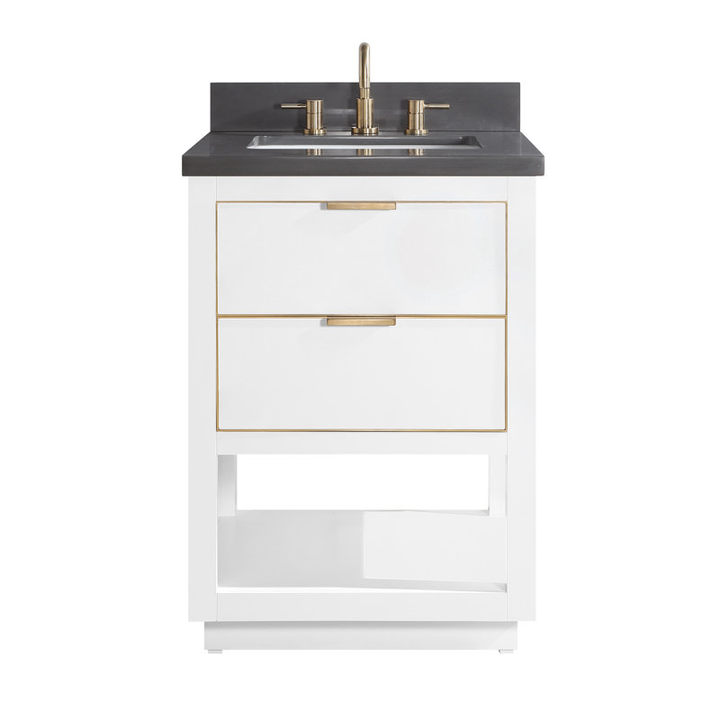 Allie 24" Single Bathroom Vanity with Gray Quartz Top, Gray Quartz/Gold, White