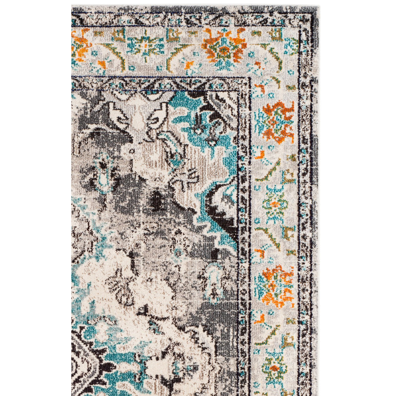 Almyra Oriental Area Rug, Square 9', Grey/Light Blue