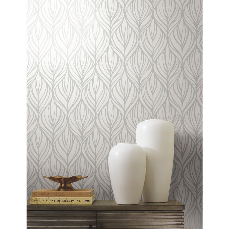 Floral Shimmer Wallpaper Roll by Candice Olson, White/Silver