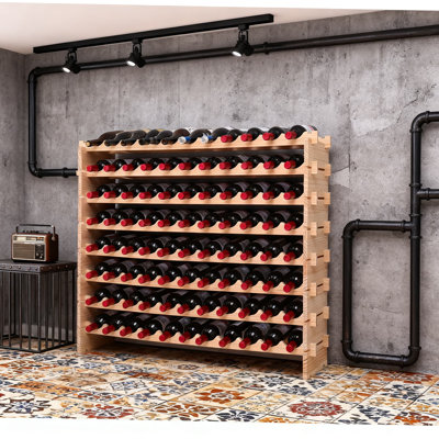 Freestanding Modular Wine Rack Cabinet For 120 Bottles, Stackable Pine Wood Storage Display Stand For Kitchen, Cellar, Or Dining Room