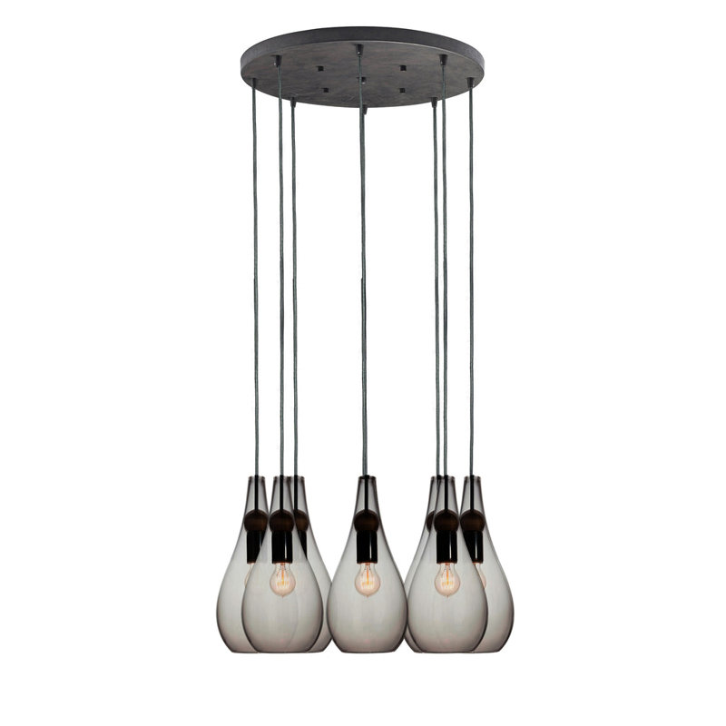 Earth 8 - Light Chandelier, Nickel Braided Cord, Clear Glass, 120" H x 16" W x 16" D