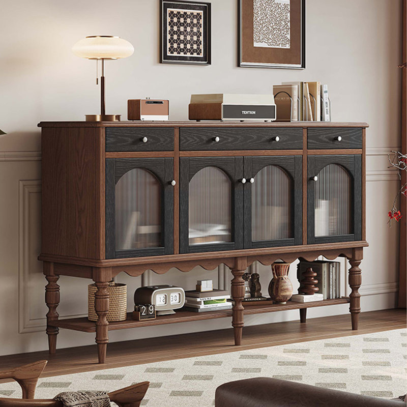 Buffet en bois manufacturé noir et noyer
