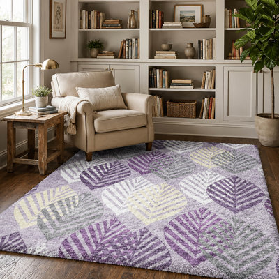 Tapis Dream Shag ADS744 de qualité supérieure, lavable à la machine et à motif floral