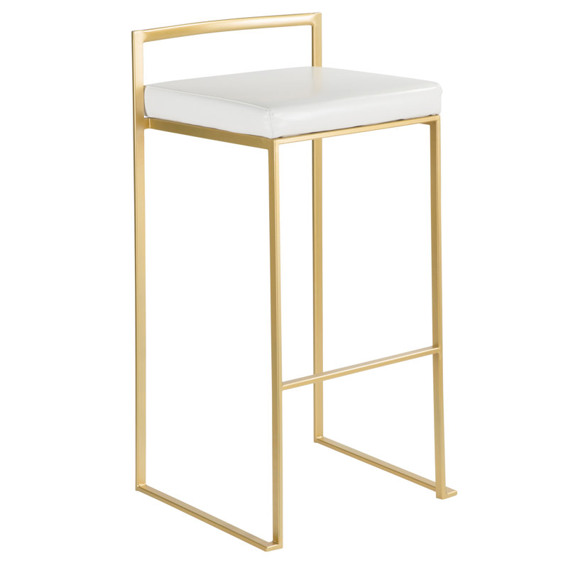 Tabouret de bar et de comptoir Derik, Or, Simili cuir blanc, Tabouret de bar (siège d'une hauteur de 31 po)