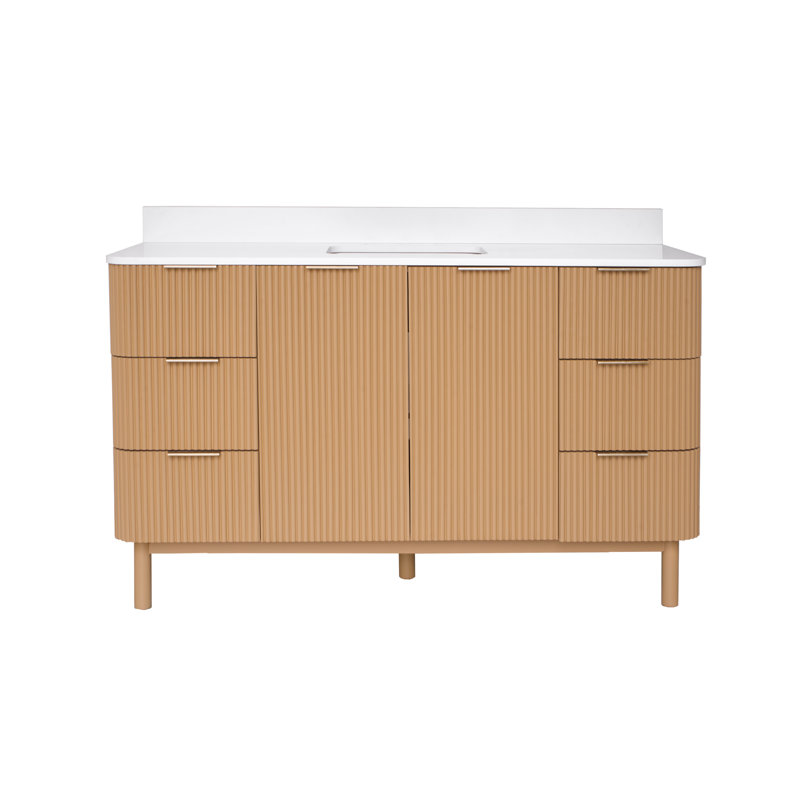 Meuble-lavabo simple 60 po Belwood, Blanc d'ingénierie, Doré