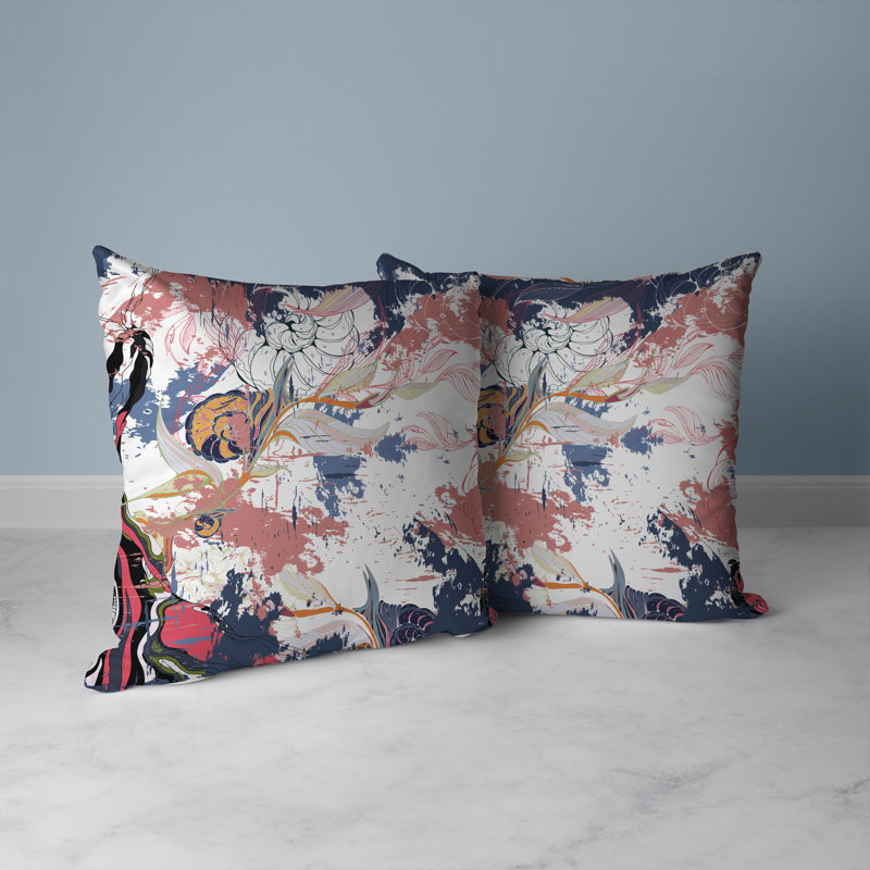 Coussin décoratif réversible d'intérieur / extérieur Leaf Lurker, H 16 po x l 16 po, Bleu / blanc / rouge