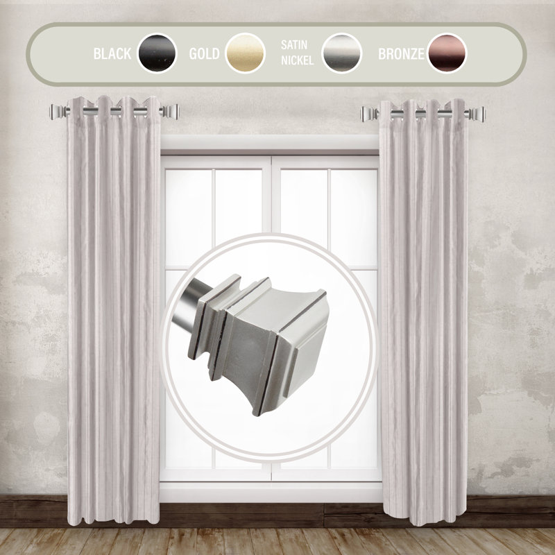 Pineda 1" Side Adjustable Single Curtain Rod, Satin Nickel