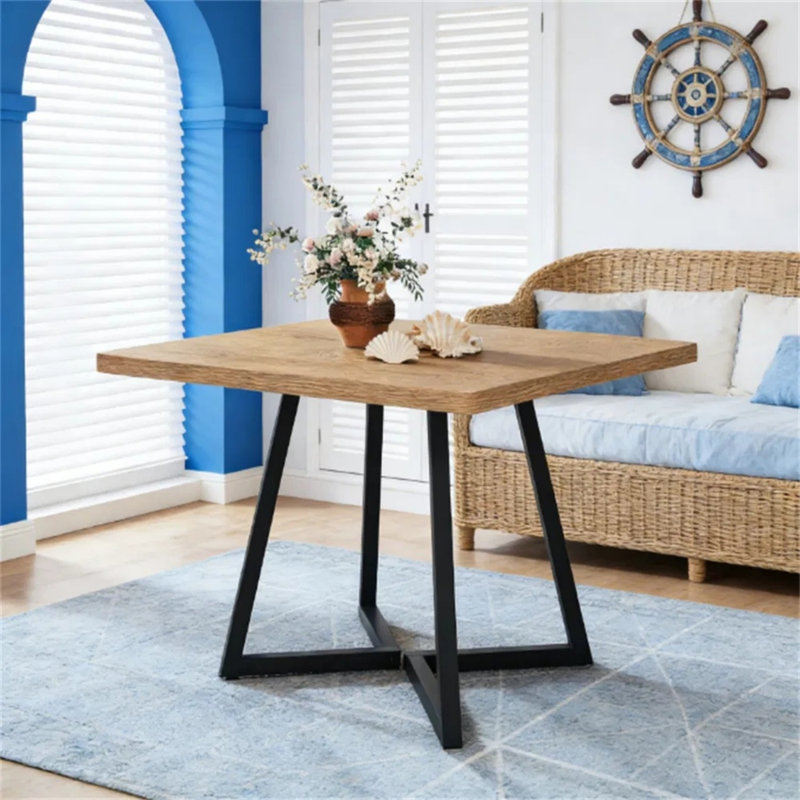 Table de salle à manger carrée de style industriel avec piètement en métal robuste, table polyvalente pour la cuisine, la salle à manger et le bureau à domicile