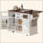 54.9" Kitchen Island With Drop Leaf, Power Outlet, Kitchen Storage Cart With 4 Door Shelves, Cross Barn Doors & Visual Glass Door, Rolling Kitchen Island On 4 Wheels For Kitchen, Dining Room