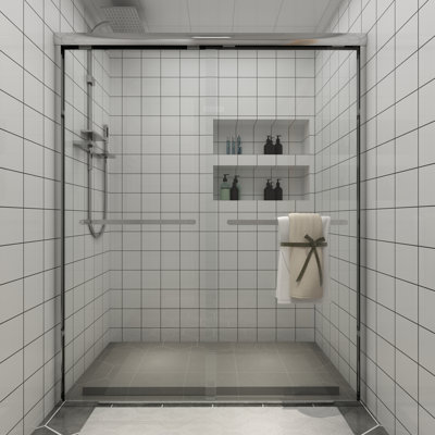 60" W x 72" H Double Sliding Semi-Frameless Shower Door