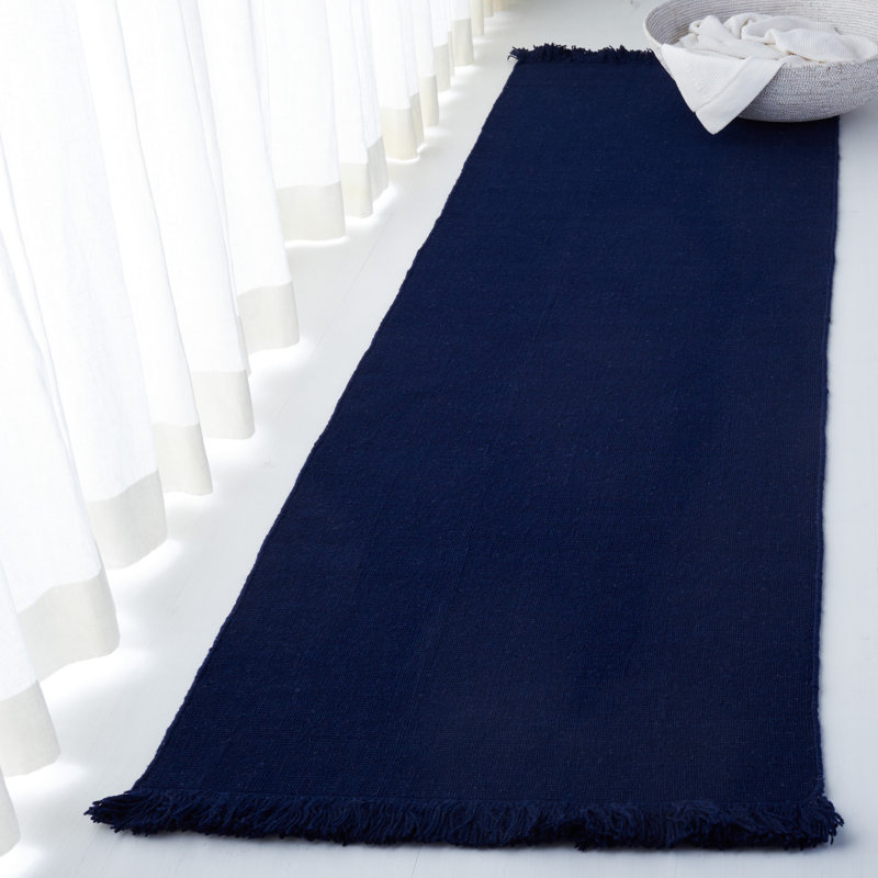 Handmade Navy Wool Rectangular 4' x 6' Rug