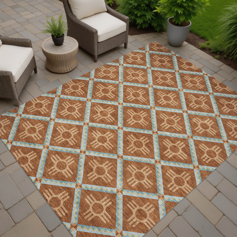 Machine Washable Indoor/Outdoor Chantille ACN2686 Geometric Rug, Paprika, 10' x 14'