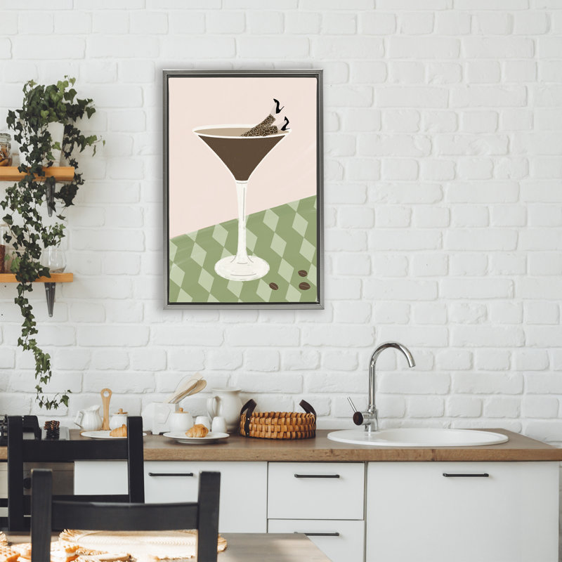 Cadre flottant rétro Martini Splash, design par EMILY Navas, Cadre flottant gris lustré, H 25 po x l 17 po