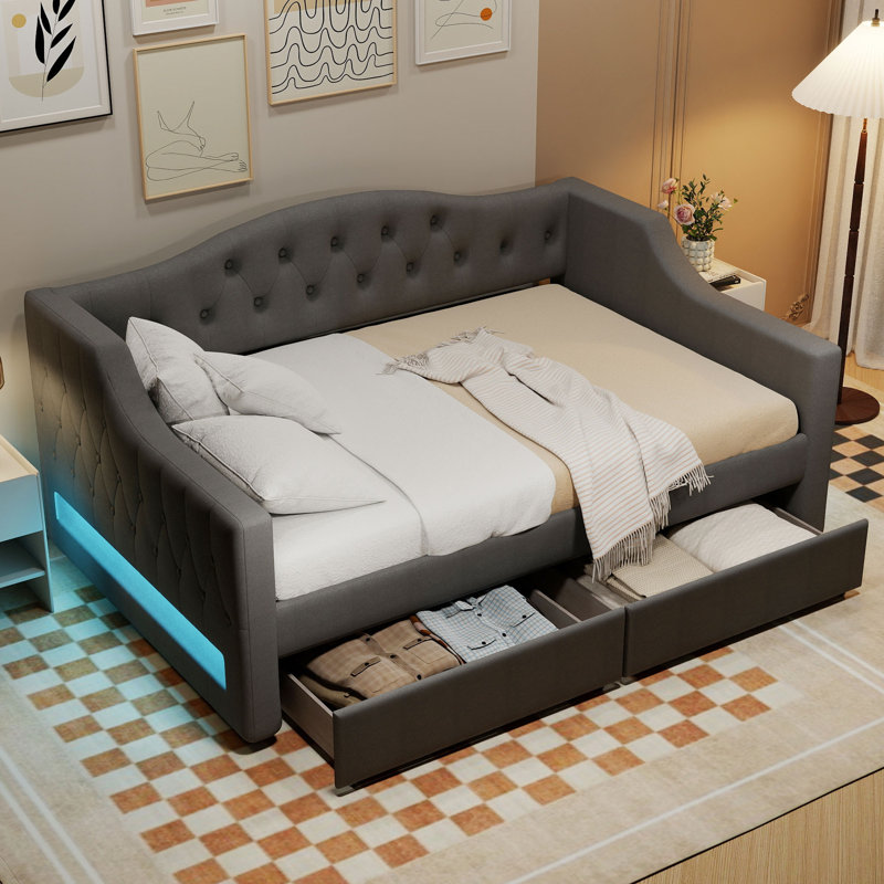 Lit de jour avec accents DEL et tiroirs, Gris