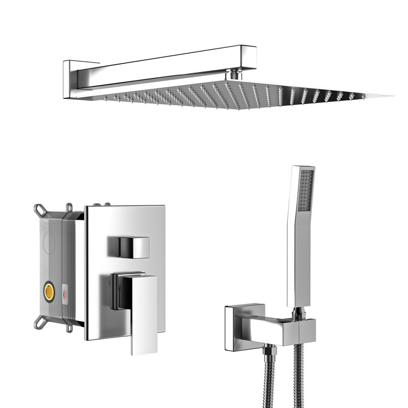 Pomme de douche carrée double 12 po - système de fixation murale avec têtes, Nickel brossé
