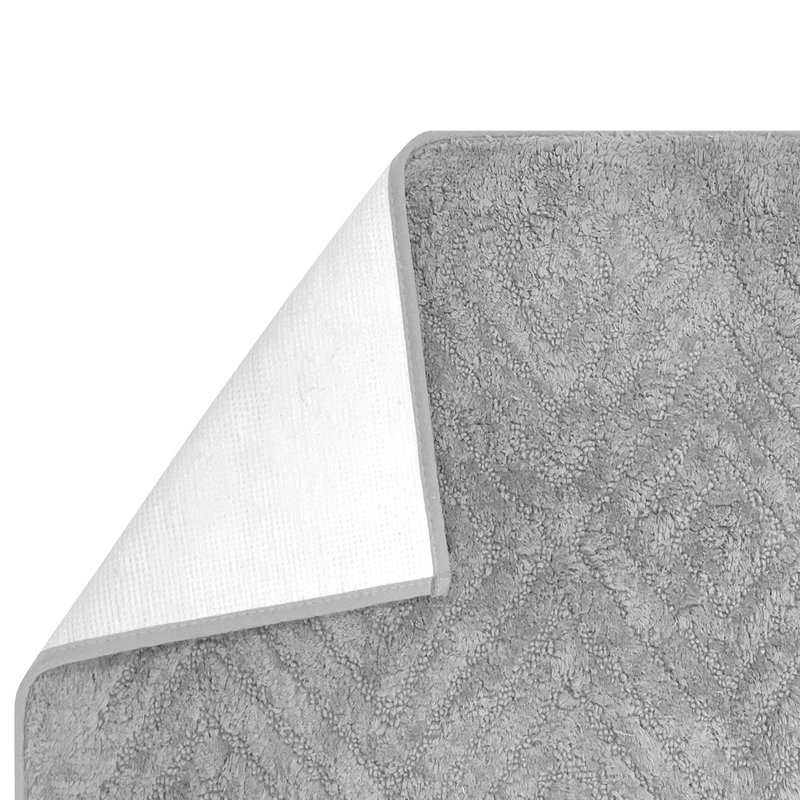 Brooking Ultra Soft 2 Piece Machine Washable Bath Mat Set ( Rectangle Bathroom Mat & U Shaped Contour Rug ), Silver