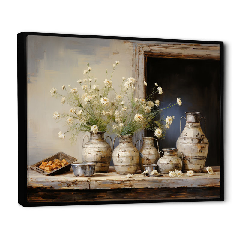Flower Herbs Farmhouse Still Life, H 24 po x l 32 po x P 1 po, Cadre flottant noir
