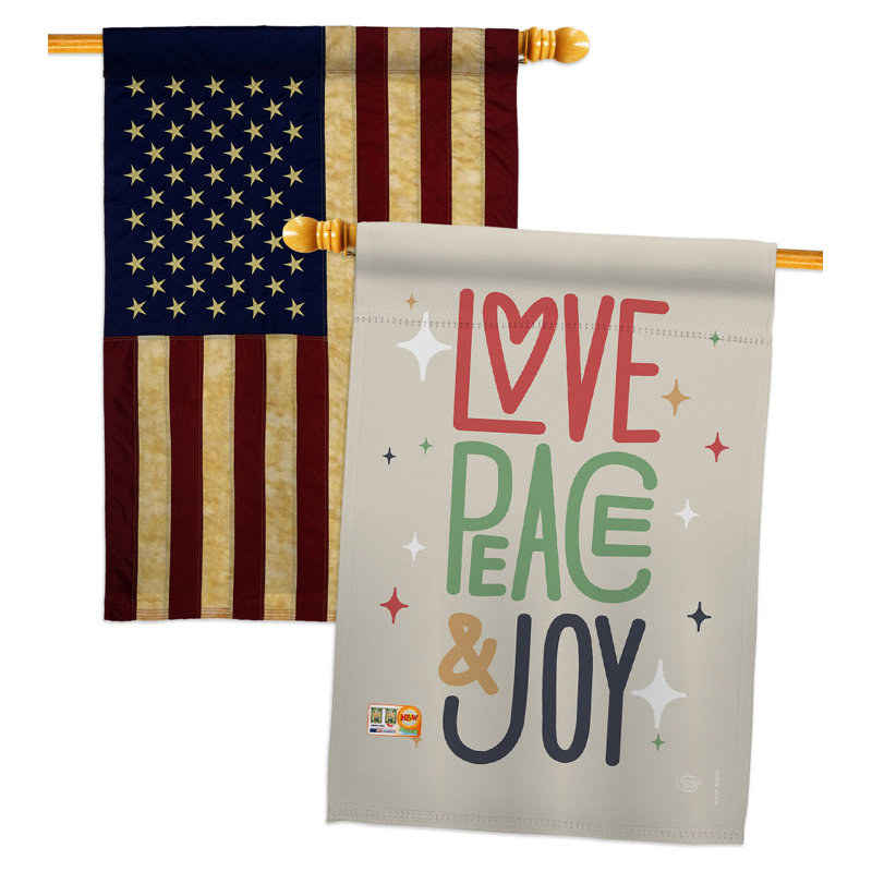 Drapeau de maison en polyester 40 po x 28 po Love Peace & Joy