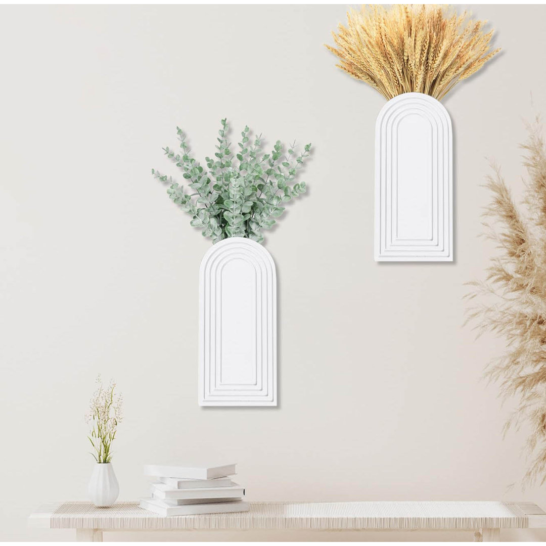 2 Pack Modern Wood Wall Vases Farmhouse & Boho Decor