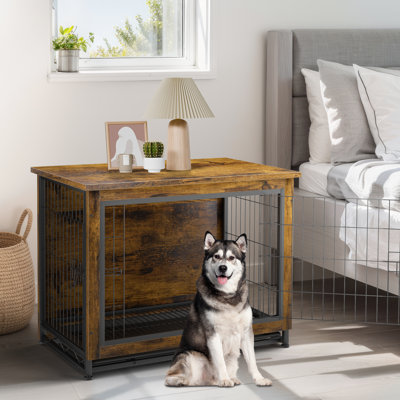 Meuble de caisse pour chien Emberli, table d'appoint latérale, chenil en bois moderne pour chiens d'intérieur