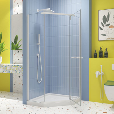 Matte White Pivot Shower Door - 1/4" Tempered Clear Glass 34.75 In. X 72 -Angle Construction Smooth System Leakage Feature Enclosure 36000 Times Open And Close Test Handle
