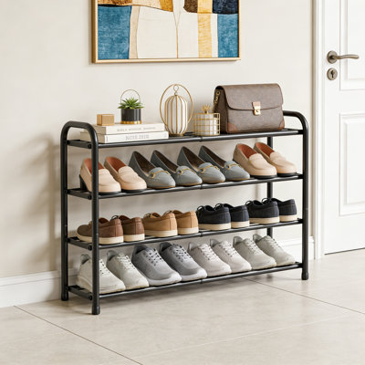 Expandable Shoe Rack, Adjustable Shoe Organizer Shelf For Closet, Black Metal Free Standing Shoe Rack Storage For Small Space Entryway