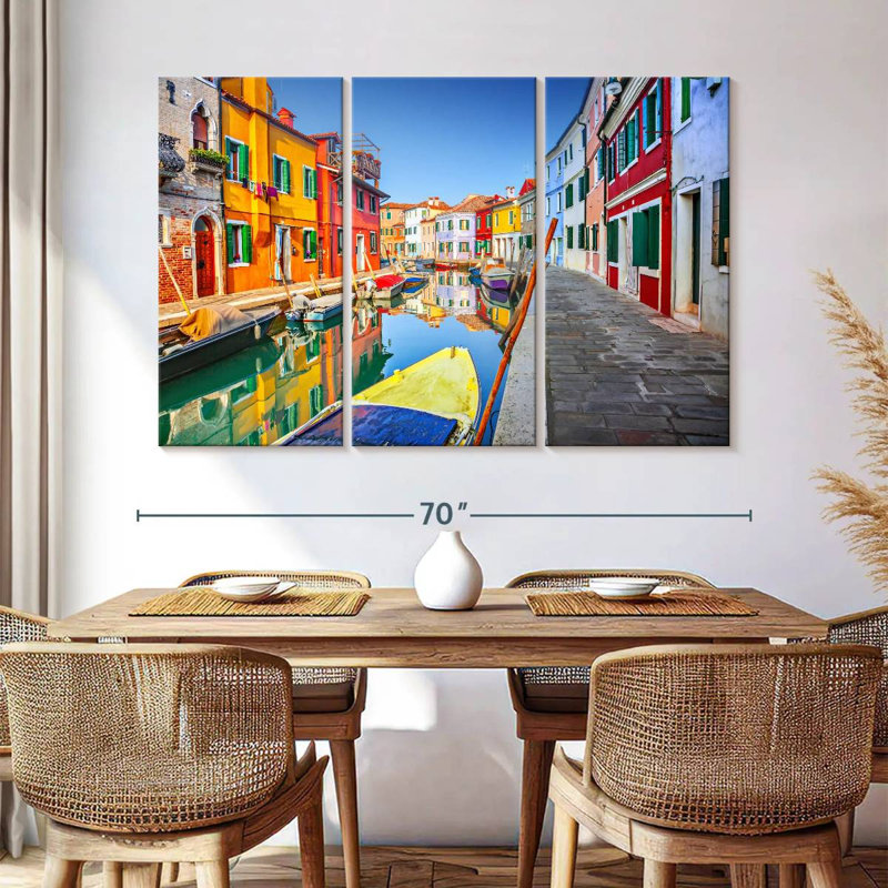 Bateaux Mehar et maisons à Burano, H 42 po x l 65 po
