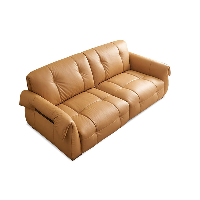 Causeuse coussin jaune en cuir véritable