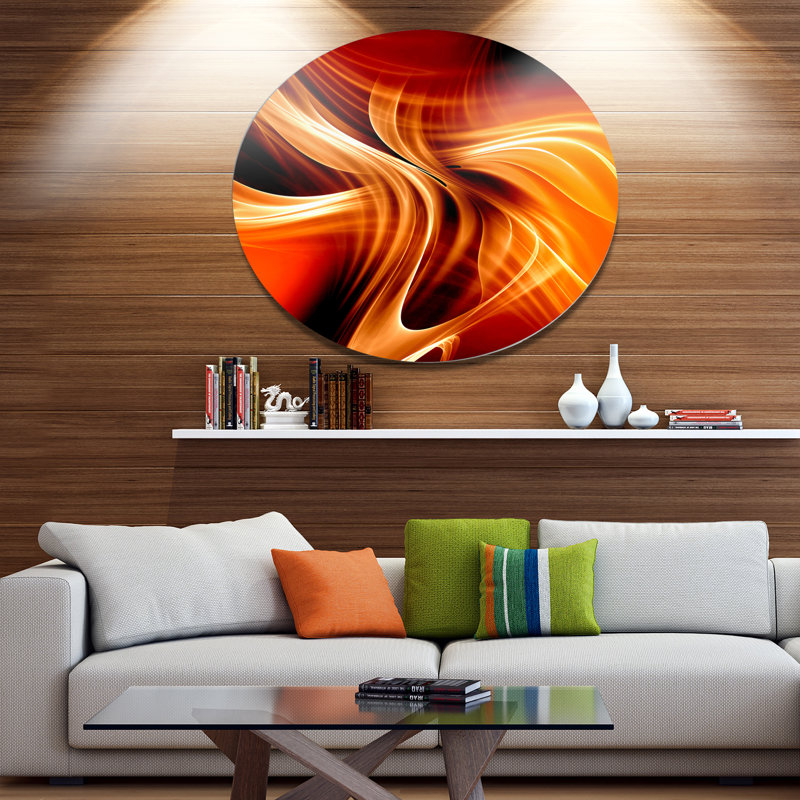 23" Round Orange Abstract Metal Wall Art