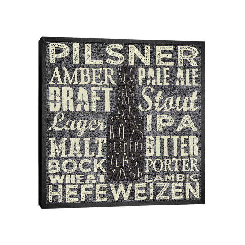'Beer Sign III' by Erin Clark - Picture Frame Typography Print on Canvas, 66.04 cm H x 66.04 cm W, Black Framed