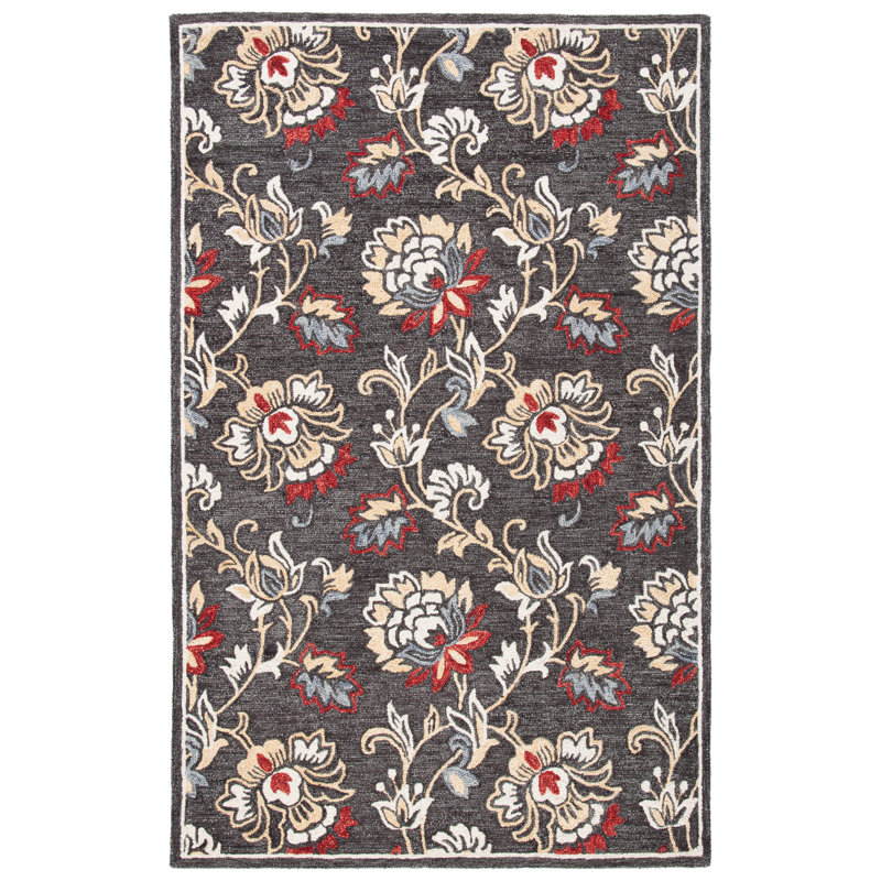 Windon Hand Tufted 0.8 Wool 0.2 Cotton Floral Rug, Rectangle 4' x 6'