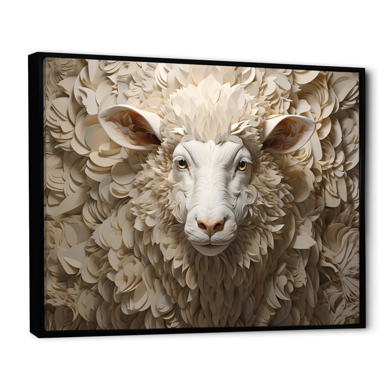 Cozy beige minimalisme mouton I sur toile, Cadre flottant noir, 30" H x 40" W