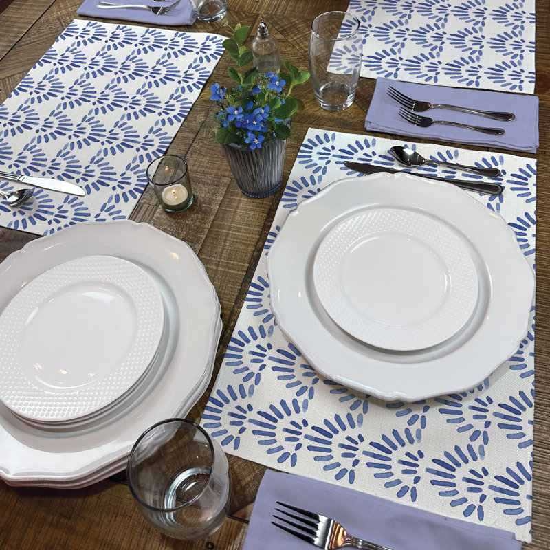 Ensemble de 4 napperons lavables en mélange de polyester et de coton Blue Burst, Bleu