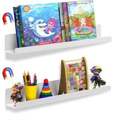 Magnetic Book Shelf For Whiteboard - 2 Pack Heavy Duty Metal Magnetic Shelves Holds 12 Lbs, Reusable Floating Book Display For Classroom, Office, Kitchen Organization