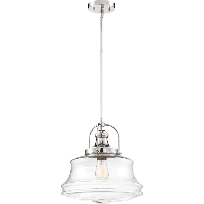 Polished Nickel Glass Schoolhouse Pendant Light